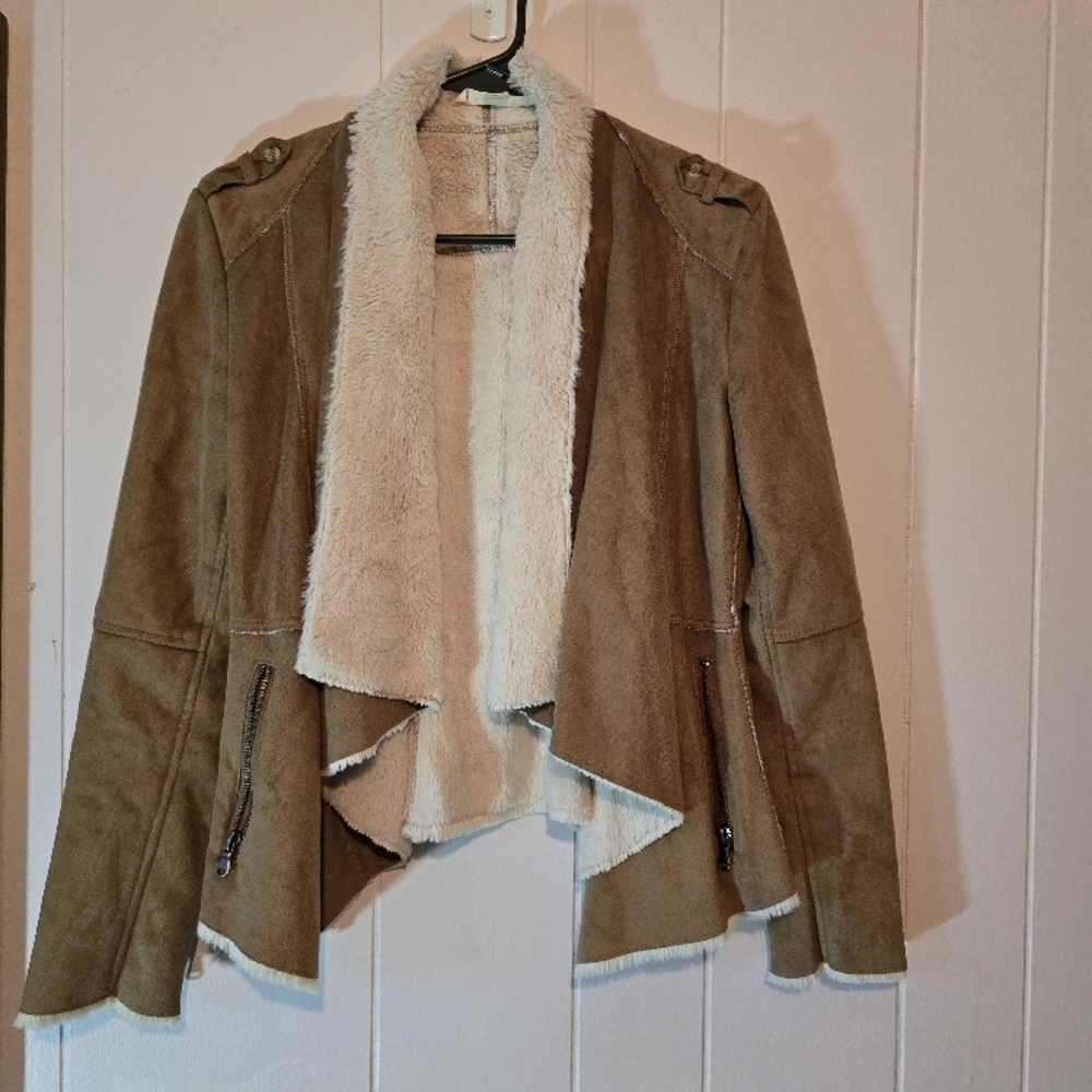 Love Stitch Faux Suede And Shearling Brown Teddy Jacket Womens Small